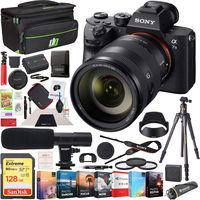 Sony a7 III Full Frame Mirrorless Interchangeable Lens 4K HDR Camera ILCE-7M3 Body with SEL24105G FE 24105mm F4 G OSS Zoom Lens and Deco Gear Backpack Kit Microphone Editing Bundle