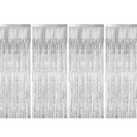 Foil Fringe Curtains, Zealor 4 Pack Metallic Fringe Curtains Shimmer Curtain Backdrop for Parties Birthday Wedding Decorations 3.28ft* 8.2ft (Silver)