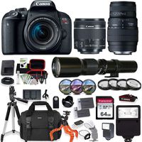 Canon EOS Rebel T7i DSLR Camera with 18-55mm STM Lens, Sigma 70-300mm & 500mm Preset Telephoto Lens Kit with Prime Accessory Bundle