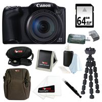 Canon Powershot SX400 IS 16MP Digital Camera (Black) with 720p HD Video and 30X Optical Zoom + 64GB SDXC Memory Card + Two Focus NB-11L Batteries + Deluxe Accessory Bundle