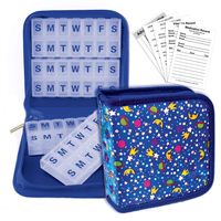 Pill Vitamins Organizer Travel Home 4-8weeks Case Blue Magnetic #POM-R100#