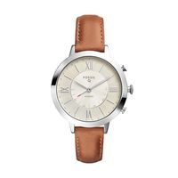 Fossil Women's Jacqueline Stainless Steel and Leather Hybrid Smartwatch, Color: Silver, Brown (Model: FTW5012)