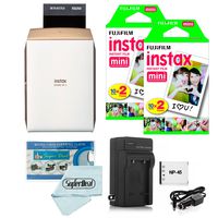 Fujifilm instax SHARE Smartphone Printer SP-2 (Gold) + Fujifilm Mini Twin Pack (40 Shots) + Travel Charger & Extra Battery + Cleaning Cloth