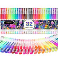 Glitter Gel Pens, 32 Colors Neon Glitter Pens Colored Pens Fine Tip Art Markers Set with 40% More Ink for Adult Coloring Books, Drawing, Doodling, Scrapbook, Bullet Journals, Great Back to School Gift