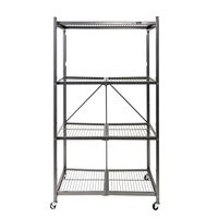 Origami General Purpose Collapsible Foldable 4-Shelf Large Heavy Duty Storage Rack with Wheels, Pre-Assembled - Pewter