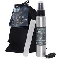 Empath Shielding - Handmade Smudge Kit - Sage, Frankincense, Rosemary, Lemon & Cedarwood Essential Oil Spray (4 oz.) w/Black Tourmaline & Quartz - Blessed & Gift Ready with Selenite Cord Cutting Wand
