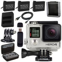 GoPro HERO4 Silver + Rechargeable Battery + Dual Battery Charger + Case for GoPro HERO4 and GoPro Accessories + Tripod Adapter For GoPro Bundle