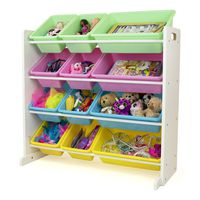 Tot Tutors Kids' Toy Storage Organizer with 12 Plastic Bins, White/Pastel (Pastel Collection)
