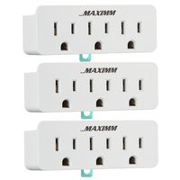 Maximm (3-Pack) 3 Outlet Grounding Adapter With Grounding Plug White, Turn 2-Prong Outlet To 3-Wire Grounding Outlets, ETL Listed