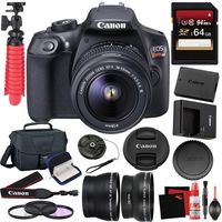 Canon EOS Rebel T6 Digital SLR Camera with EF-S 18-55mm f/3.5-5.6 DC III Lens Kit + 64GB Memory Card + Carrying Case + Cleaning Kit + Telephoto and Wide Angle Lens + Filters