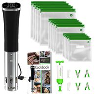 Sous Vide Cooker Kit ALL-IN-ONE - Sous Vide Machine 800W, 120V with Accurate Temperature Digital Timer, 30 Sous Vide Bags, Sous Vide Clips, Vacuum Pump, Cookbook with Recipes
