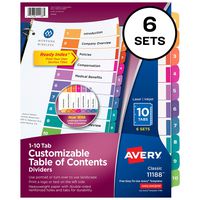 Avery 10-Tab Dividers for 3 Ring Binders, Customizable Table of Contents, Multicolor Tabs, 6 Sets (11188)