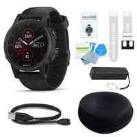 Garmin Fenix 5 Plus Sapphire Black w/Black Band & White Band Deluxe Bundle