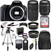 Canon EOS 200D (Rebel SL2) 18-55MM DC III Lens Kit (Black) with Canon EF 75-300MM Lens Professional Accessory Bundle Package Includes: SanDisk 64gb Card + 50'' Tripod and More
