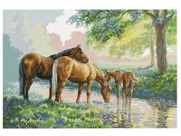 TINMI ATRS DIY Stamped Cross Stitch Animal Horse Kits Thread Needlework Embroidery Printed Pattern 11CT Home Decoration (A Family, 30x21 inch)
