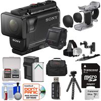 Sony Action Cam HDR-AS50R Wi-Fi HD Video Camera Camcorder & Remote + Finger Grip + Helmet Mounts + 64GB Card + Battery & Charger + Case + Tripod Kit