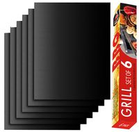 RENOOK Grill Mat Set of 6 - 100% Non-Stick BBQ Grill Mats, Heavy Duty, Reusable, and Easy to Clean - Works on Electric Grill Gas Charcoal BBQ  - 15.75 x 13-Inch, Black