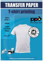 PPD Inkjet Iron-On Light T Shirt Transfer Paper 11 x 17" Pack of 20 Sheets (PPD007-20)