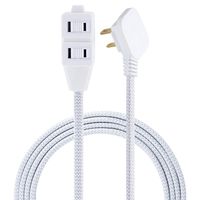 Cordinate, Gray/White, Designer 3 Extension Cord, 2 Prong Power Strip, Extra Long 8 Ft Cable with Flat Plug, Braided Chevron Fabric, Slide-to-Lock Safety Outlets, 39980