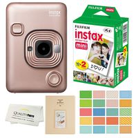 Fujifilm Instax Mini LiPlay Hybrid Instant Camera with 20 Instant Films and Photo Album. Plus Stickers. Bonus Quality Photo Microfiber Cloth (Blush Gold)