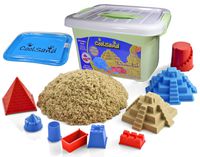 CoolSand Deluxe Bucket - Castle Edition - Set Includes: 2 Pounds Moldable Indoor Play Sand, Shaping Molds, Inflatable Sandbox & Storage Bucket