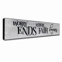 LACOFFIO Worry Ends Where Faith Begins Wood Decor 24x5.5 Rustic Christian Scripture Kitchen Plaque - Religious Quotes Wooden Sign for Women