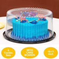 10-11" Plastic Disposable Cake Containers Carriers with Dome Lids and Cake Boards | 5 Round Cake Carriers for Transport | Clear Bundt Cake Boxes Cover | 2-3 Layer Cake Holder Display Containers