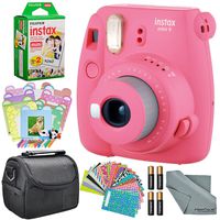 Fujifilm Instax Mini 9 Instant Film Camera (Flamingo Pink) and Accessory Package w/Frames + Stickers + Films + Case + More
