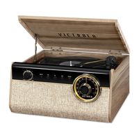 Victrola 4-in-1 Austin Bluetooth Record Player with 3-Speed Turntable and FM Radio, Farmhouse Walnut