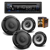 Kenwood Audio KDC-BT23 Single Din Bluetooth Audio CD Receiver + (4) KFC-1666S 6-5-Inch 300W Coaxial Speakers and Free Mobile Bracket