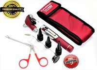 Premium Student Home Use Led Bright Light ENT Diagnostic Otoscope Pocket Size Burgundy Plus Alligator Ear Nose Forceps Plus 1 Extra Replacement Bulb Cynamed