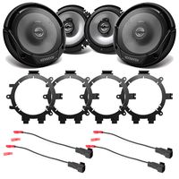 4X Kenwood KFC 6.5" 2-Way 300 Watt Car Speakers with Enrock Speaker Mounting Brackets and Wire Harness for Select 1996-2009 GM Full Size SUV Car Vehicles