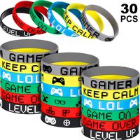 30 Pieces Video Game Bracelets Rubber Bracelets Game Party Wristbands Supplies Colored Silicone Bracelets for Gamer Birthday Party Favors (30 Pieces, 6 Style)