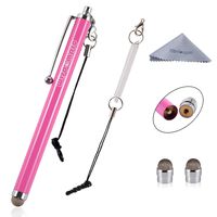 Wisdompro Stylus, 4.8 Inch Universal Microfiber Mesh Tip Styli with 2pcs Replacement Tips and Tether for Capacitive Touch Screen iPad, Tablet, iPhone, Samsung Galaxy Note/Tab (Hot Pink)