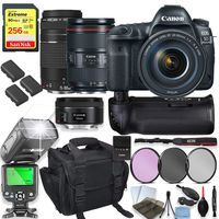 Canon EOS 5D Mark IV DSLR Camera with 24-105mm f/4L II Lens Kit + 75-300 III & 50mm f/1.8 STM Lens + 256GB Sandisk Memory, TTL Speedlight Flash (Good Upto 180 Ft), Power Grip + Holiday Special Bundle
