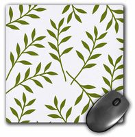 3dRose LLC 8 x 8 x 0.25 Inches Mouse Pad, Olive Green and White Chic Leaves (mp_164483_1)
