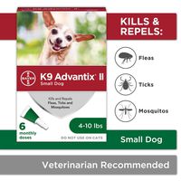 K9 Advantix II Flea And Tick Prevention For Dogs, Dog Flea And Tick Treatment For Small Dogs 4-10 lbs, 6 Monthly Applications