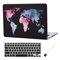 Laptop Hard Case MacBook Air 13 inch Case A1369 A1466 Case Cover Matte Rubberized Hard Shell Sleeve Cover (Modal: A1369 & A1466) with A1369 A1466 Silicon Keyboard Cover Dust Brush (Map Pattern-Black)