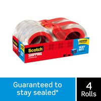 Scotch Heavy Duty Shipping Packaging Tape, 4 Rolls with Dispensers, 1.88" x 54.6 Yards, 3" Core, Clear, Great for Packing, Shipping & Moving (3850-4RD)