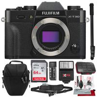 Fujifilm X-T30 4K Wi-Fi Mirrorless Digital Camera (Body Only) - Black with 64GB Deluxe Bundle and Travel Photo Cleaning Kit