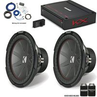 Kicker 43CWR122 12" CompR Subwoofers with 44KXA12001 KX-Series Amplifier and Wire kit