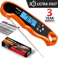 Digital Instant Read Meat Thermometer - Waterproof Kitchen Food Cooking Thermometer with Backlight LCD - Best Super Fast Electric Meat Thermometer Probe for BBQ Grilling Smoker Baking Turkey (Orange)