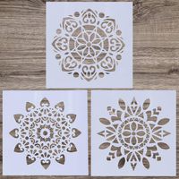 LOCOLO 3 Pieces Mandala Floor Stencil (12x12 inch) Reusable Painting Stencil, Laser Cut Painting Template for DIY Decor Wall Tile Wood Furniture Fabric, Painting on Wood, Airbrush, Rocks