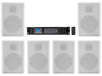 Rockville 6-Zone 70v Amplifier+(6) Slim White Restaurant/Bar/Cafe Wall Speakers