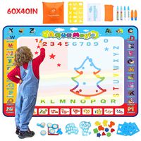 Fansteck Water Drawing Mat 60x40 inch, Large Water Doodle Mat with Storage Bag, Aqua Magic Doodle Mat with 26 Accessories, Educational Toys and Idea Gifts for Boys, Girls Age of 2 3 4 5 6 7 8