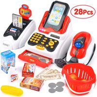 Victostar Toy Cash Register for Kids with Checkout Scanner,Fruit Card Reader, Credit Card Machine, Play Money and Food Shopping Play Set