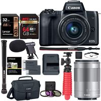 Canon EOS M50 Mirrorless Camera (Black) with 15-45mm and 55-200mm Lenses, Memory Cards, Camera Bag, Tripod Bundle