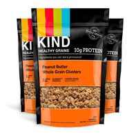 KIND Healthy Grains Clusters, Peanut Butter Whole Grain Granola, 10g Protein, Gluten Free, 11 Ounce Bags, 3 Count