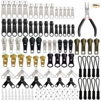 EuTengHao 169Pcs Zipper Repair Kit Zipper Replacement Zipper Pull Rescue Kit with Zipper Install Pliers Tool and Zipper Extension Pulls for Clothing Jackets Purses Luggage Backpacks (Sliver and Black)