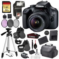 Canon EOS Rebel 4000D Digital SLR Camera with EF-S 18-55mm f/3.5-5.6 DC III Lens Kit (Rebel T100) Pro Accessory Bundle Package Deal : 32gb SD Card + DSLR Bag + 57'' Tripod + More - International Model